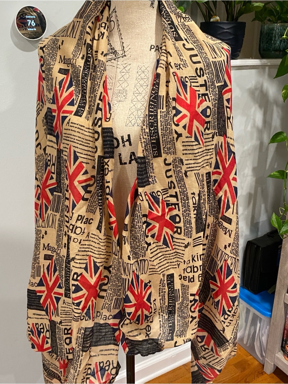 Source Unknown Beige Scarf with Red & Navy Union Jack Print London